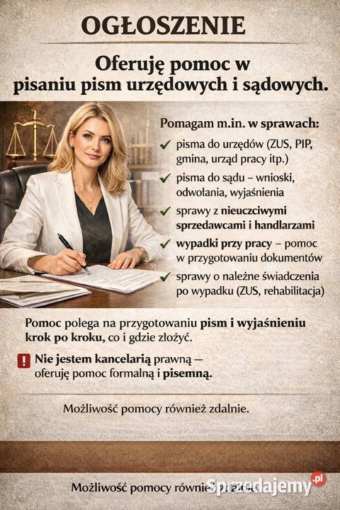 Pomoc w pismach do urzędów ZUS i sądu dolnośląskie Lubin