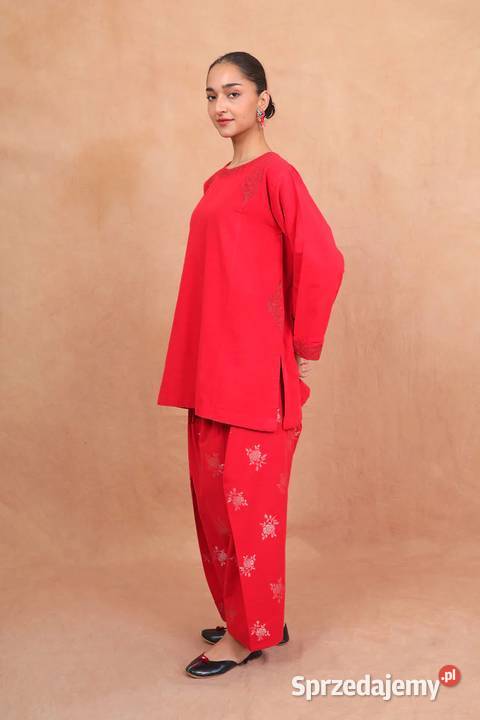 Czerwony komplet Salwar Kurti 2XL 3XL Haft Inny wzór Pozostałe