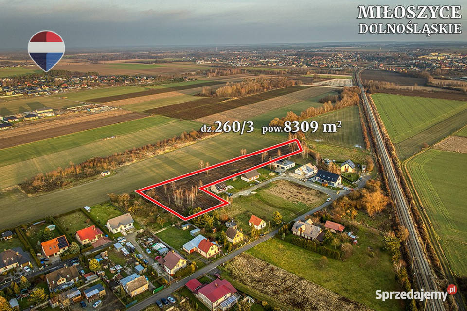 Działka inwestycyjna 8309 m z MPZP koło dolnośląskie Miłoszyce