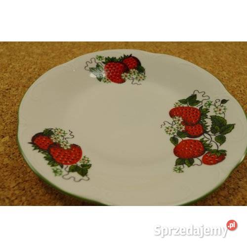 Komplet 3 talerzyków deserowych Truskawki Porcelana i szkło