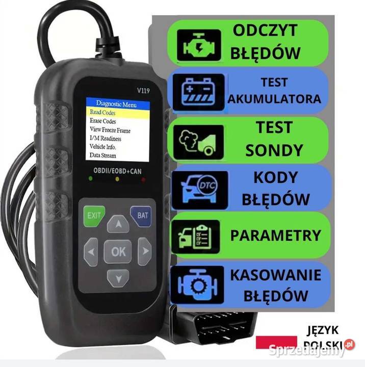Tester diagnostyczny v119 Polskie menu Skaner Łódź