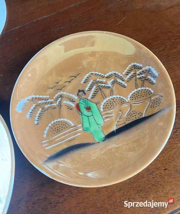 Talerzyk japoński z gejszą Opalizowana porcelana Gdańsk