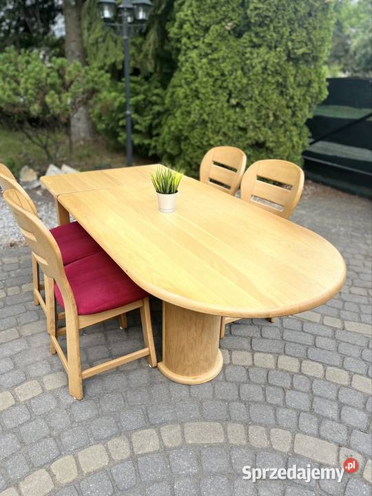 Stł dębowy rozkładany z krzesłami Jacków