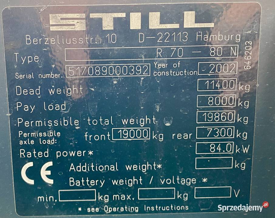 Wózek widłowy STILL R7080 8 ton udźwigu podnosi Still Wózki widłowe Nowiny sprzedam