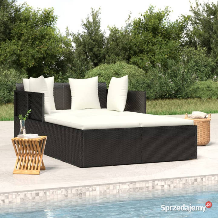 Leżak z poduszką czarny 182x118x63 rattan PE