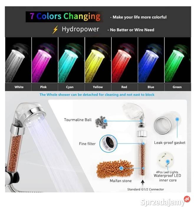 Słuchawka prysznicowa LED 7 kolorów Gorzów Wielkopolski sprzedam