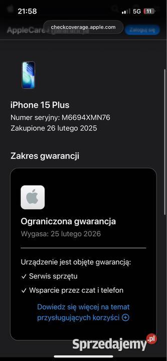 iPhone 15 plus 100 kondycji na gwarancji Apple / iPhone Pilchowice