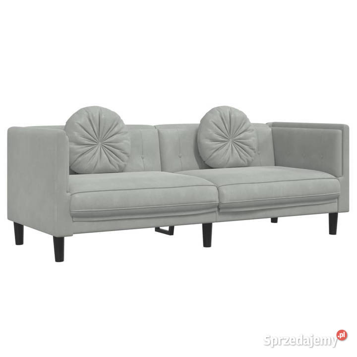 Sofa 3osobowa z poduszkami jasnoszara aksamit Warszawa