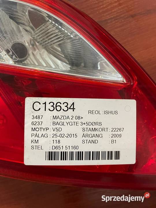 Lampa tylna lewa Mazda 2 DE 0814 D65151160