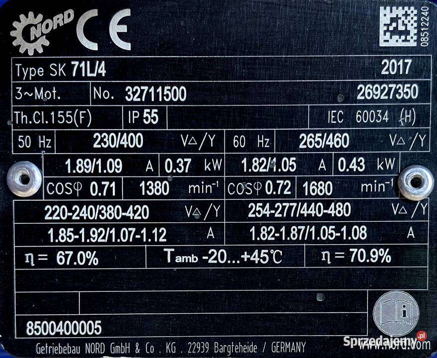 motoreduktor przekładnia 037kW 34obr 3fazowy Pigża sprzedam