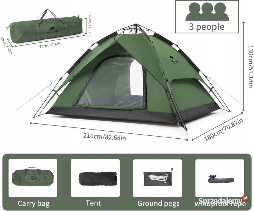 Namiot Naturehike PopUp 3 Automatic zielony Myszyniec sprzedam