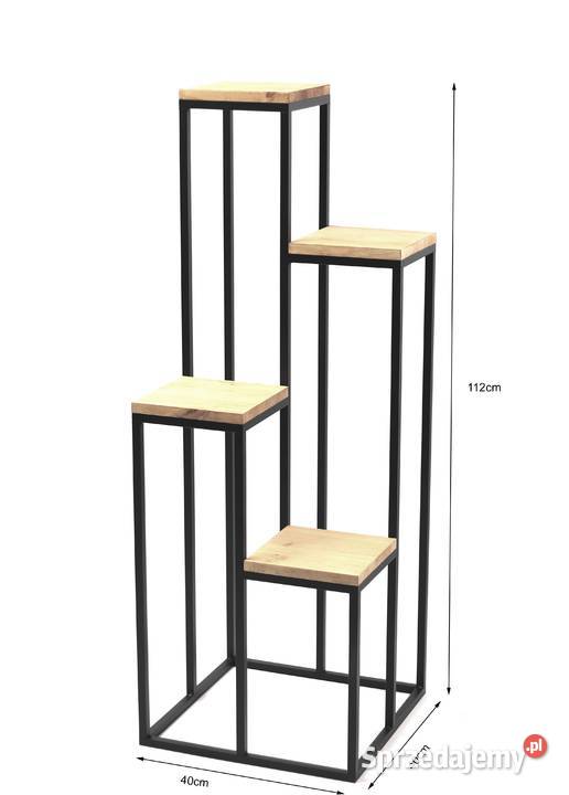 Kwietnik Metalowy Stojak na cztery kwiaty Drewno mazowieckie Sobienie-Jeziory