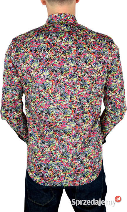 DANIEL BESSI Koszula Męska Fb064 Kolorowa Napisy Ostrów Wielkopolski