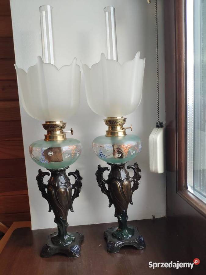 Para identycznych francuskich lamp naftowych XIX małopolskie Kraków