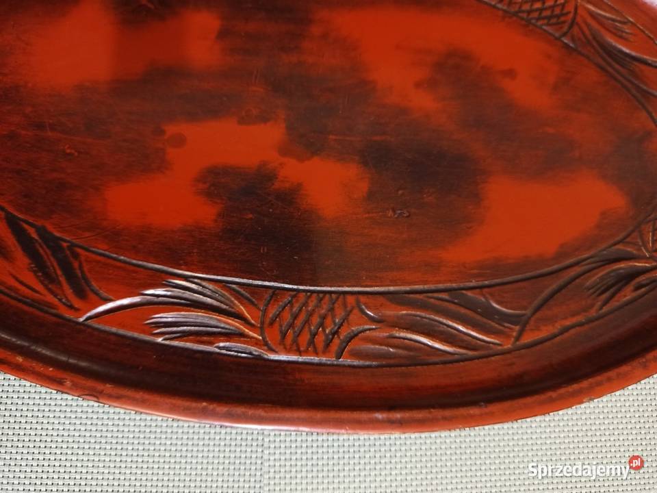 Zabytkowa taca drewniana ręcznie rzeźbiona mazowieckie Warszawa