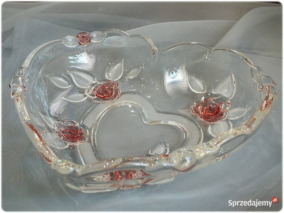 Szklane Serce Serduszko Róże Misa Patera szklana Porcelana i szkło