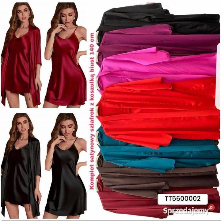 Szlafrok z koszulką satyna czerwony Warszawa sprzedam