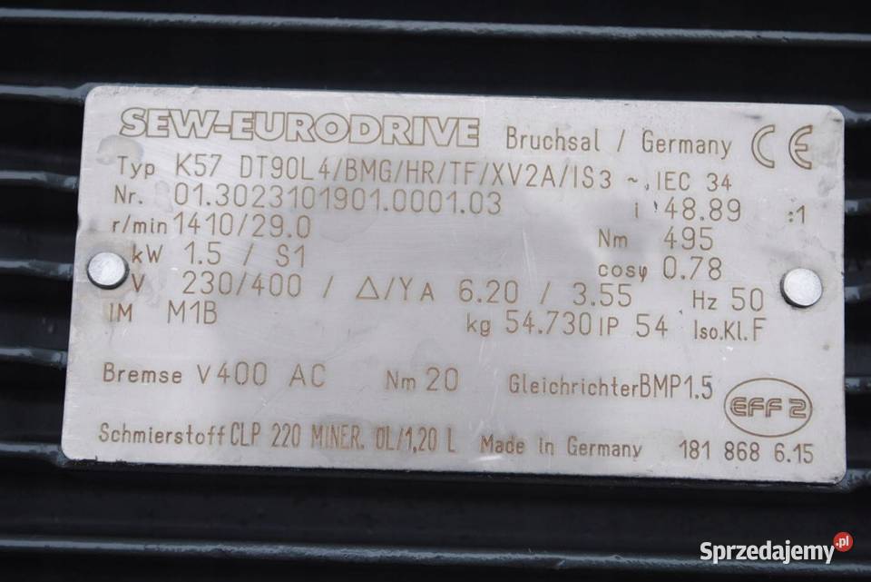 Motoreduktor kątowy 15kw 29obrmin z hamulcem SEW Biznes i Przemysł Kargowa