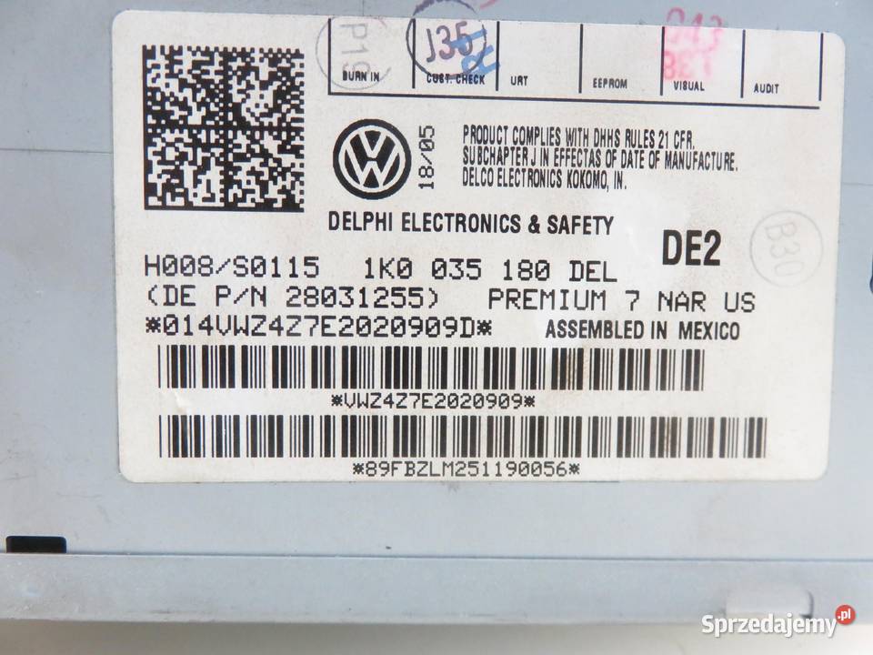 RADIO VW JETTA III 1K0035180 ROZKODOWANE