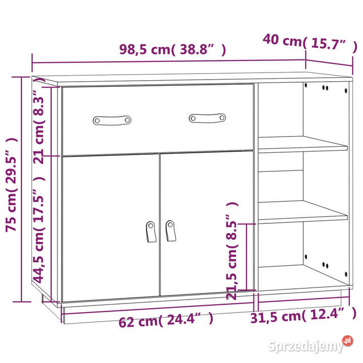 Szafka czarna 985x40x75 lite drewno sosnowe