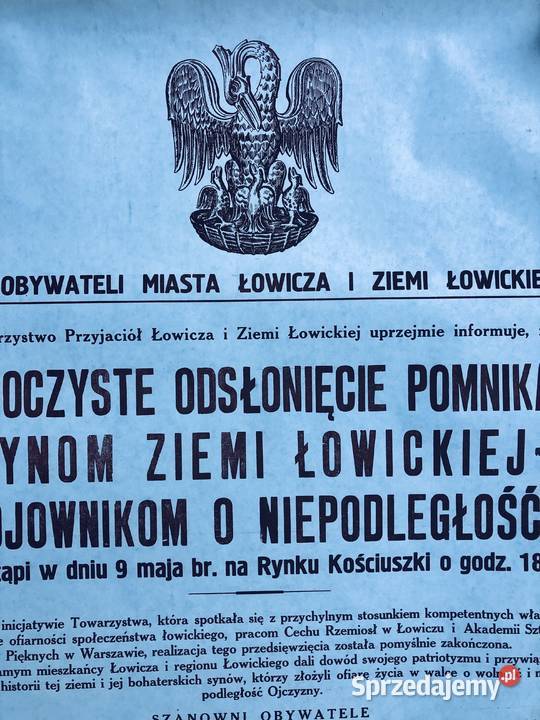 Plakat 1986 Łowicz odsłonięcie pomnika o łódzkie