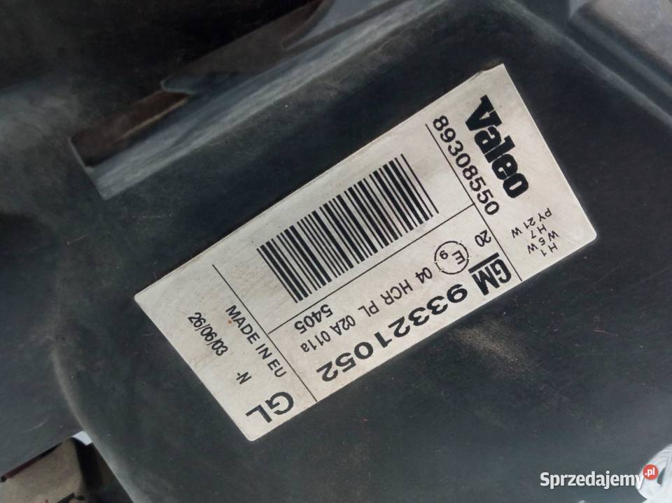 LAMPA PRZÓD LEWA EUROPA 93321052 Opel Meriva I