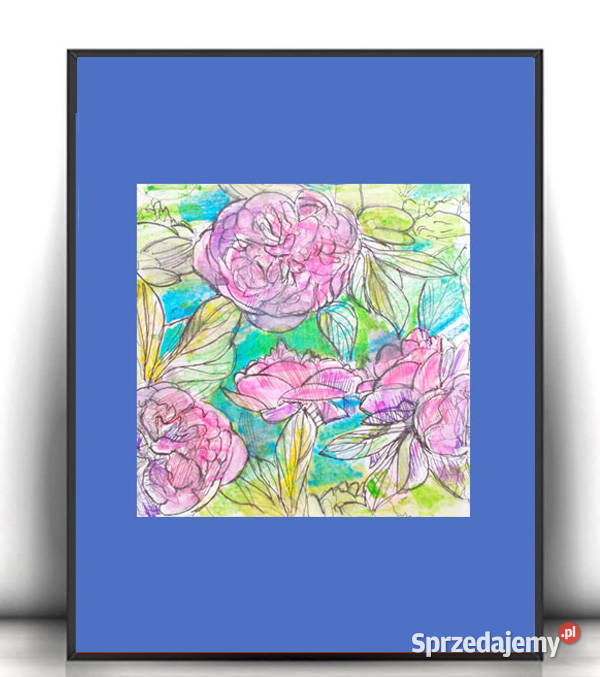 kwiaty rysunek A4 łąka obraz 21x30 ogród odcienie fioletowego Bydgoszcz
