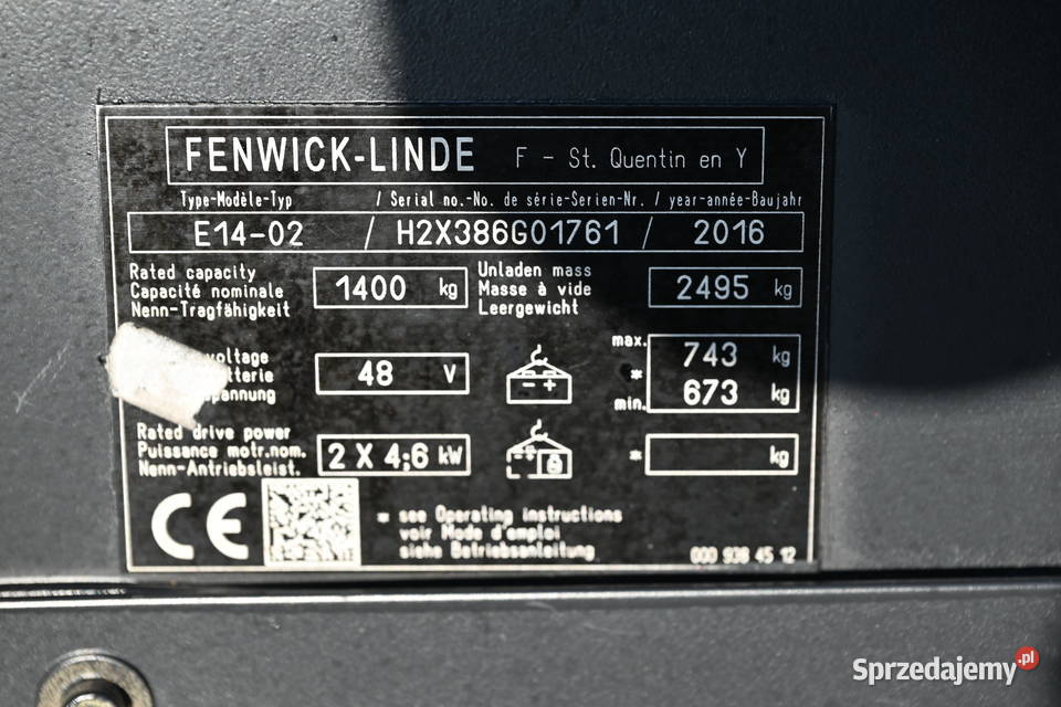 Wózek widłowy Linde E1402 Triplex 462 2016 sprzedam