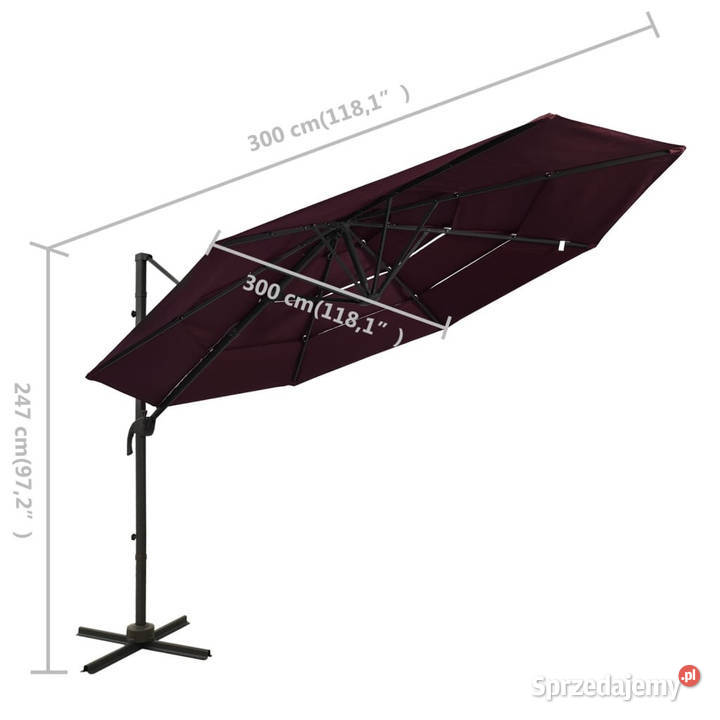 4poziomowy parasol na aluminiowym słupku bordowy Pozostałe Warszawa sprzedam