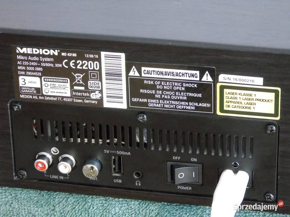 Zestaw audio Medion BT USB mp3 radio RDS AUX Jasło