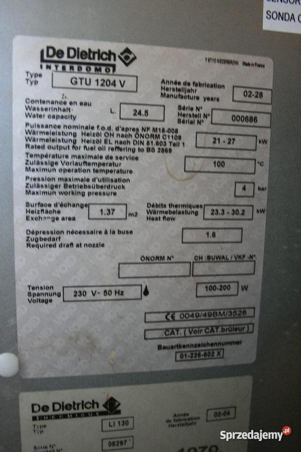 De Dietrich piec olejowy GTU 1204 V 27 kW ERSV13 mazowieckie Zagościniec