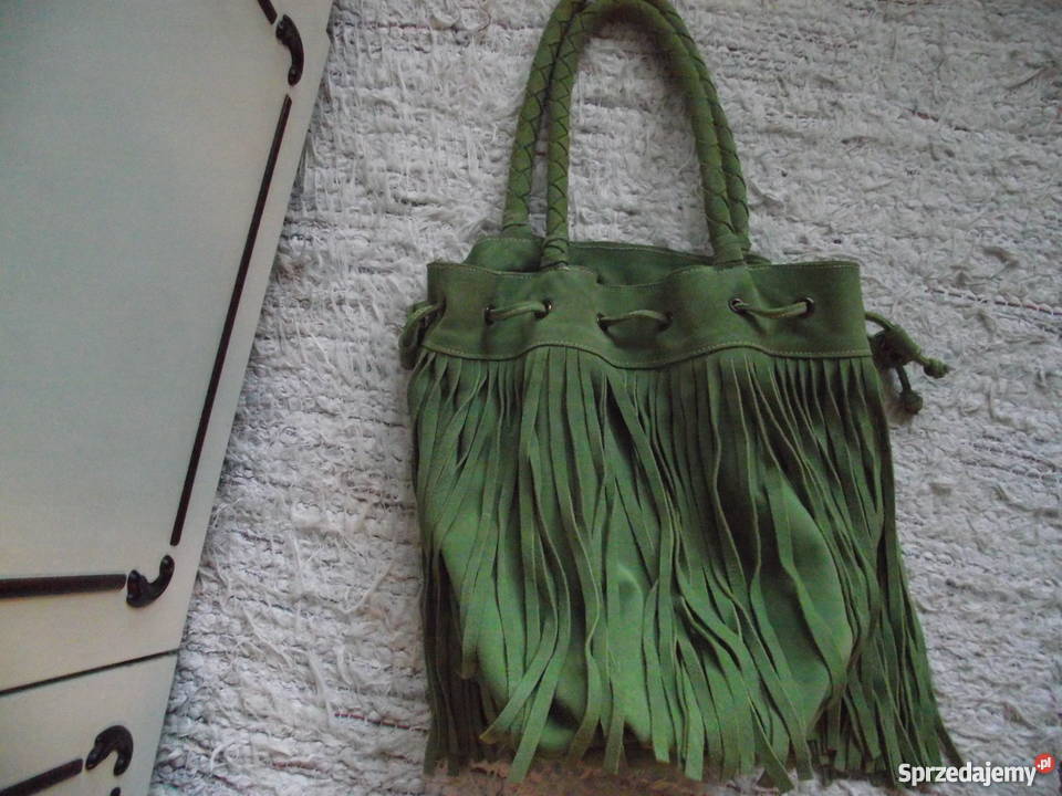 WŁOSKA MARKOWA ZAMSZOWA TOREBKA SAKWA Piła