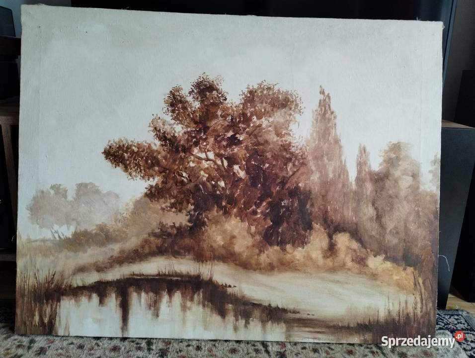 Obraz pejzaż akwarela duży 69X89 Warszawa