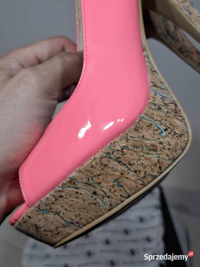 Neonowe szpilki 37 peep toe na platformie