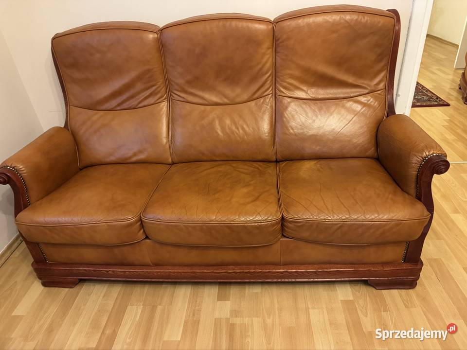 Komplet skórzany koniakowy antyk PRL lata 80 te Częstochowa