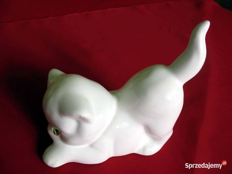 Kot zielone szklane oczka figurka z porcelany 11 mazowieckie Siedlce sprzedam