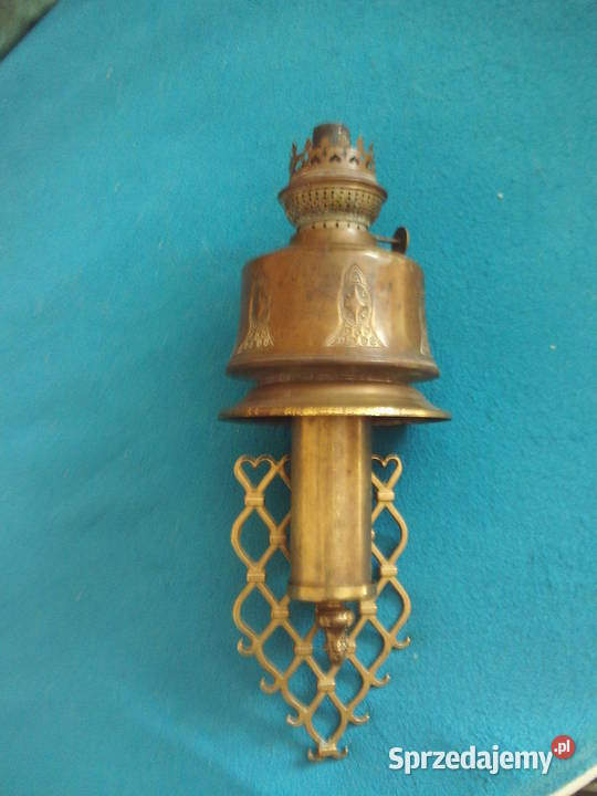 Duża stara mosiężna lampa naftowa wisząca Kalisz