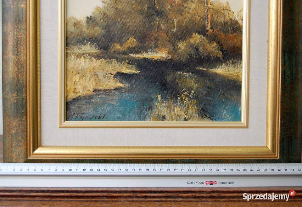 Pejzaż las rzeka obraz olejny malowany M