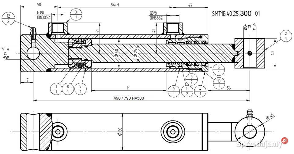 Cienki Siłownik Hydrauliczny SMT1G 40x22 SKOK