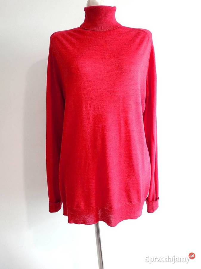 Sweter z Golfem Wełniany Jedwabny Modny Czerwony Swetry i golfy