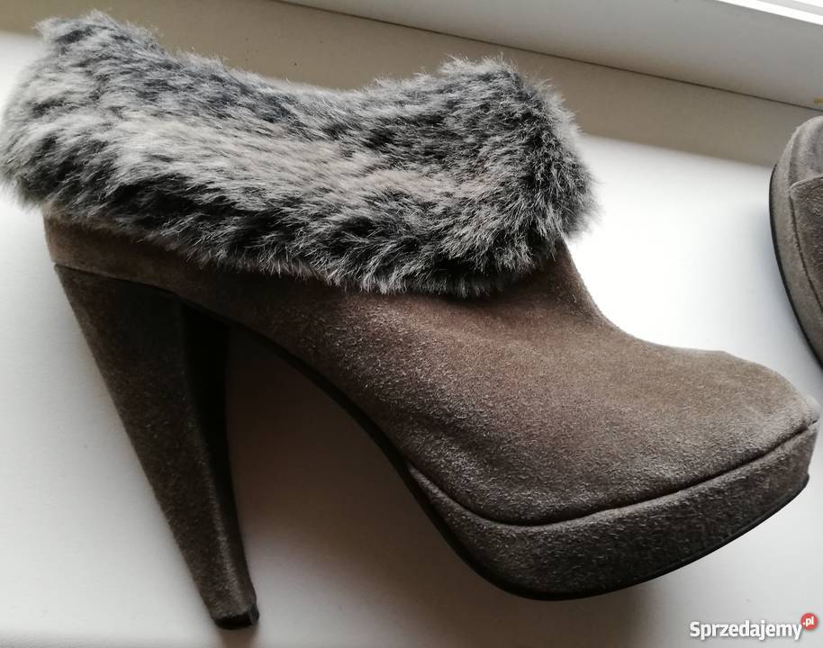 Botki OFFICE London peep toe bez palców zamszowe brązowy/beżowy mazowieckie Stare Zakole