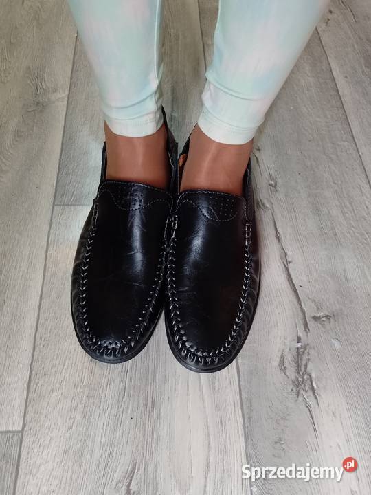 42 Leather Czarne skórzane mokasyny wieczorowe Kraków