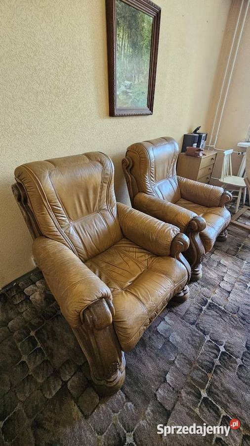 Fotele dębowe skórzane 2 sztuki masywne Szczecin sprzedam