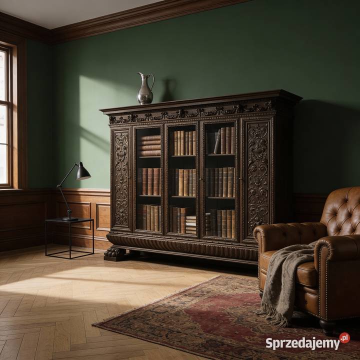 DREWNIANA BIBLIOTEKA DĘBOWA styl neorenesans 55cm Kalisz