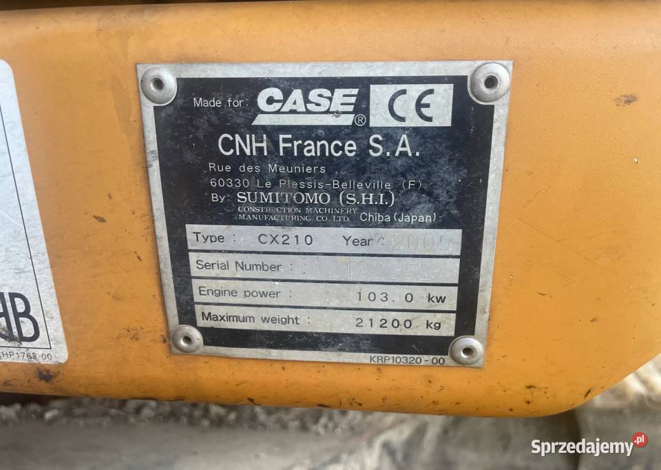 Case CX 210 Koparka Case CX210 6900 mth pierwszy Rok produkcji 2005 Koparki Sochaczew sprzedam