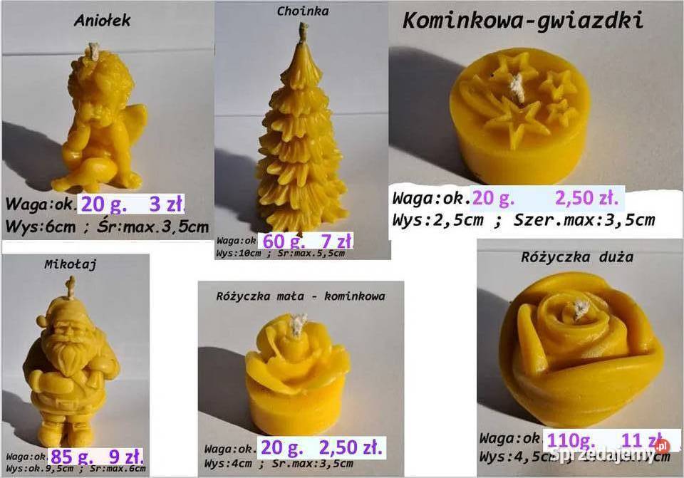 Świeczki woskowe naturalne różne rodzaje mazowieckie Kałuszyn