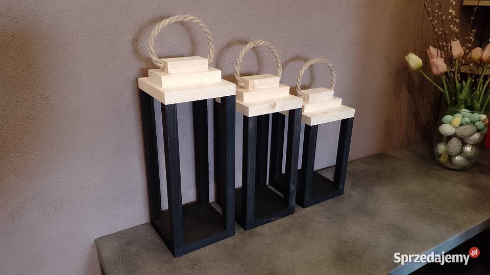 Lampion drewniany 3 LOFT czarny drewno piękny Roczyny