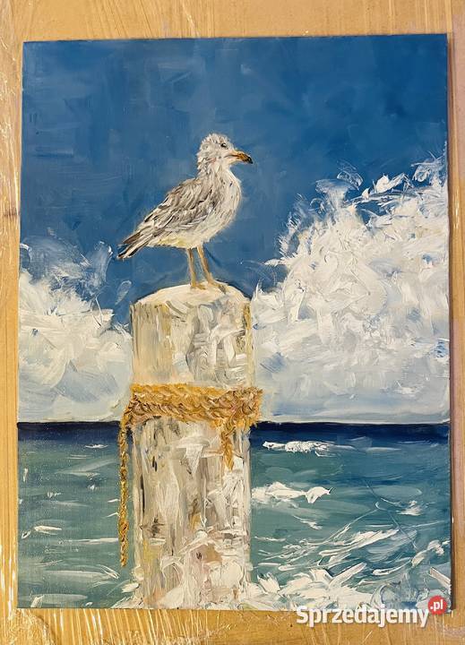 Mewa na krawędzi morskiego wiatru obraz olejny lubuskie sprzedam