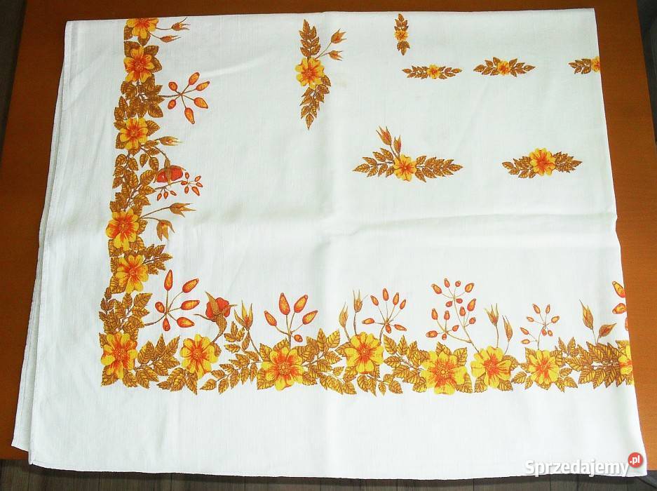 Obrus lniany we wzór roślinny kwiatowy 154 x 124 Gliwice sprzedam