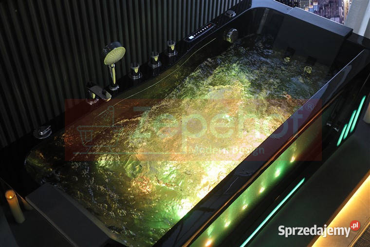 Czarna wanna z hydromasażem EB7066 prostokątna Grabówka